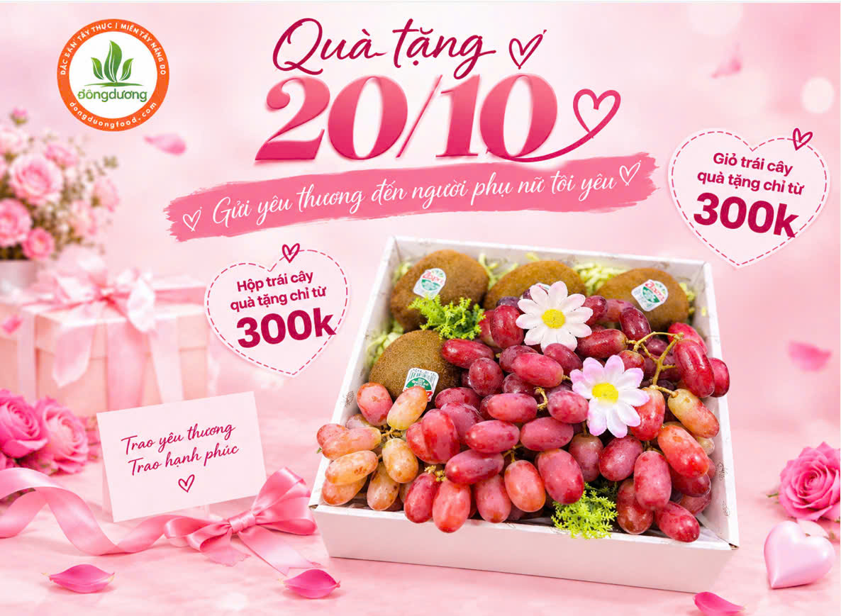 Hộp trái cây gồm nho và kiwi trang trí làm quà tặng 20/10
