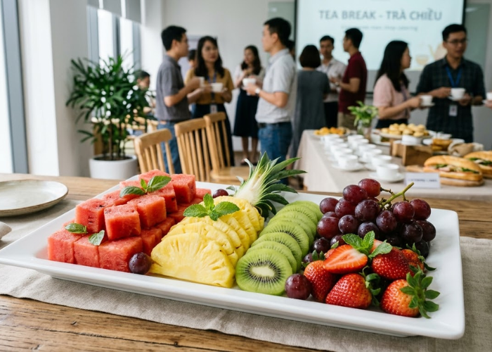 khay hoa quả gọt sẵn dùng cho tiệc teabreak văn phòng