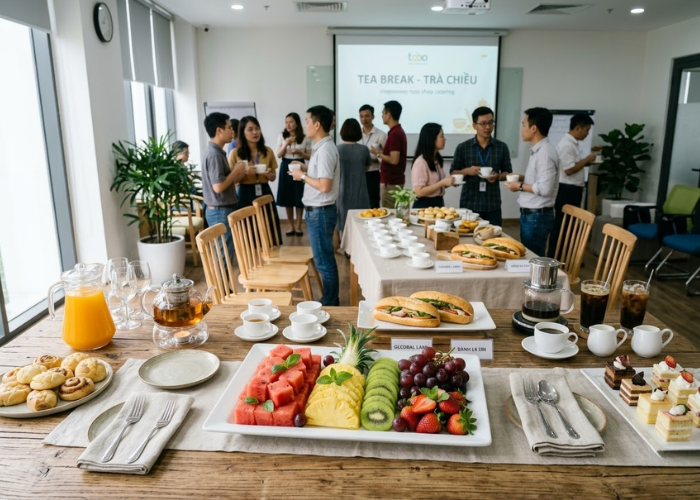 combo teabreak hoa quả kết hợp nước ép và trà trong hội thảo