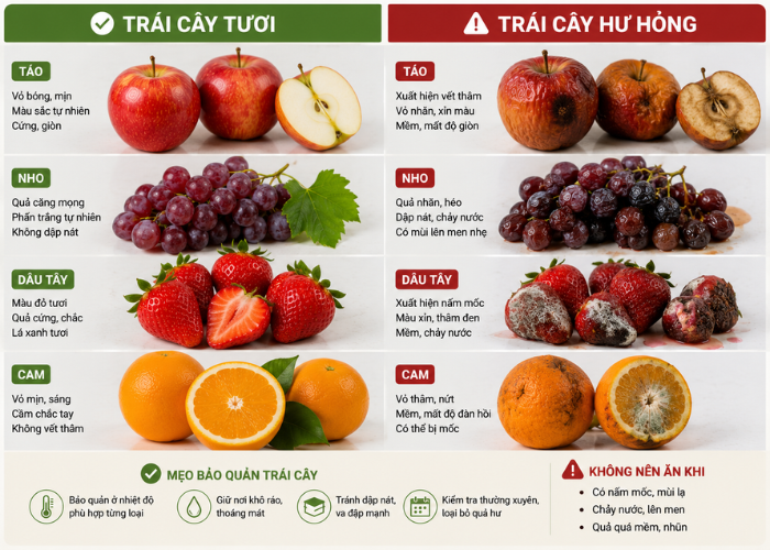 Dấu hiệu nhận biết trái cây đã hư hỏng