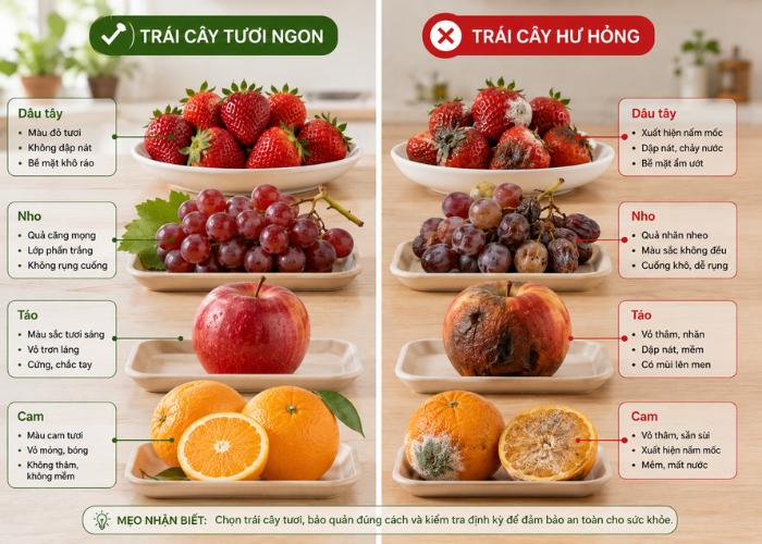 Dấu hiệu nhận biết trái cây bị hỏng và không còn an toàn