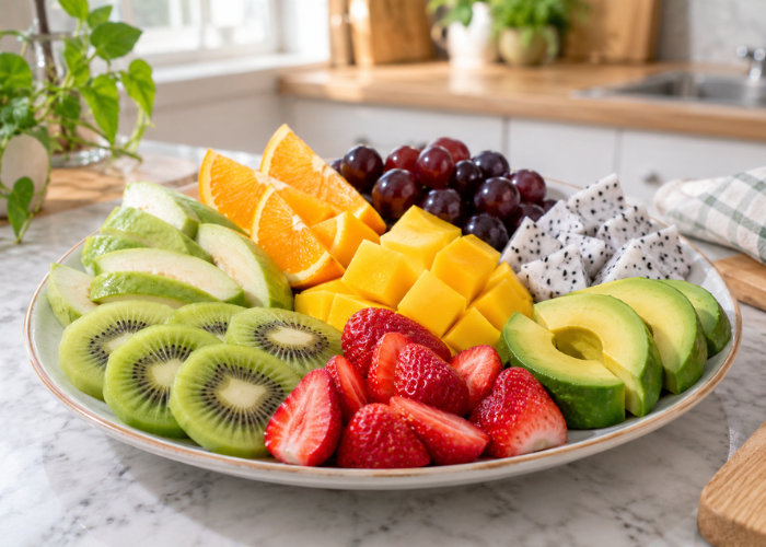 Đĩa trái cây nhiều màu sắc giúp bổ sung vitamin