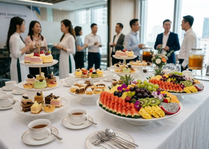 menu teabreak bánh ngọt và hoa quả cho sự kiện doanh nghiệp