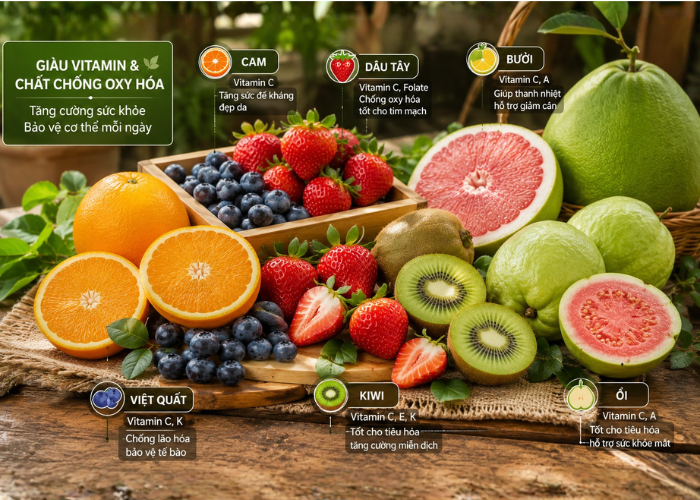 Trái cây giàu vitamin C chất xơ và chất chống oxy hóa