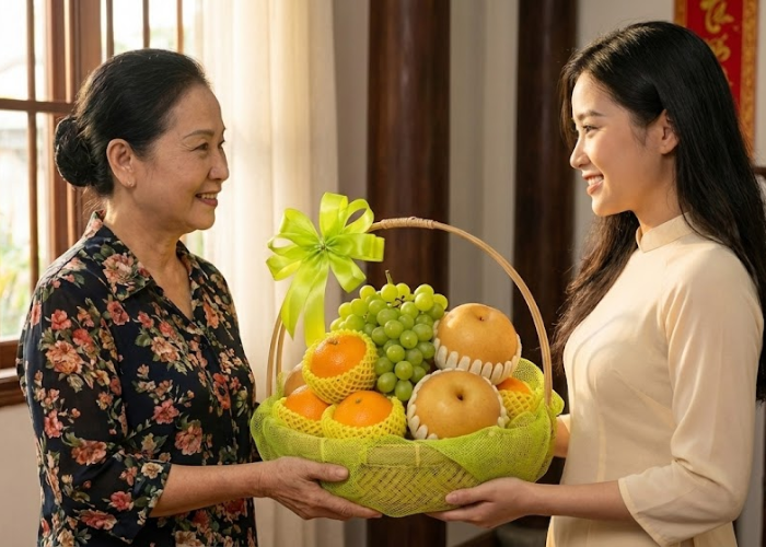 Giỏ hoa quả 500k làm quà biếu thăm hỏi sức khỏe