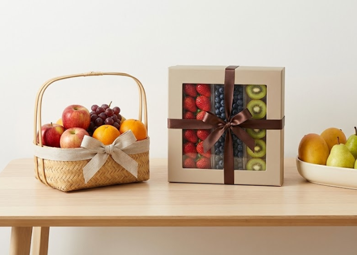 Các mẫu giỏ hoa quả 500k: giỏ mây, hộp quà, khay hoa quả