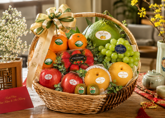 Giỏ hoa quả mùa đông làm quà tặng