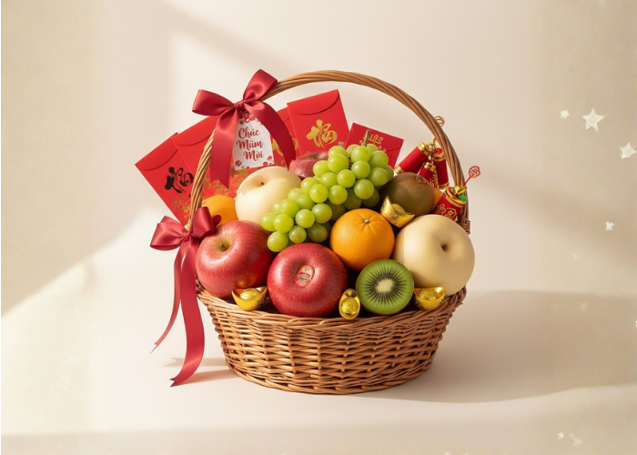 Giỏ hoa quả nhập khẩu biếu Tết sang trọng và ý nghĩa
