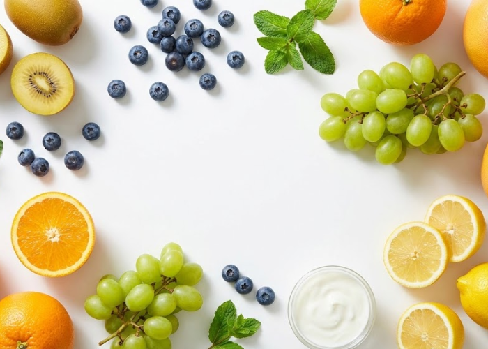 cây nhập khẩu như kiwi vàng, việt quất, nho xanh giàu vitamin C giúp tăng đề kháng.