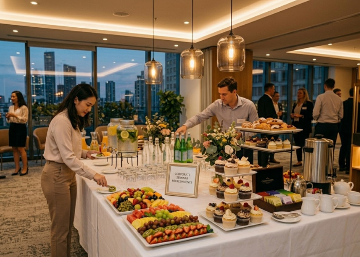 cách setup bàn tiệc trà teabreak văn phòng chuyên nghiệp