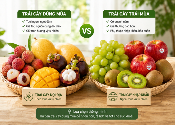 So sánh trái cây đúng mùa và trái cây trái mùa