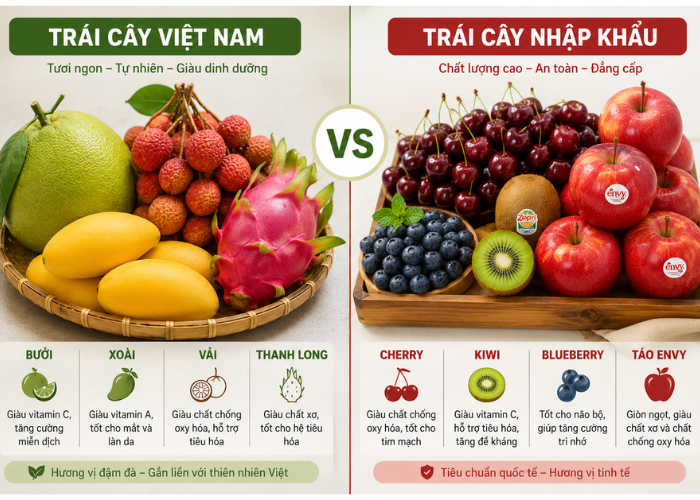so sánh trái cây nội và nhập khẩu theo nhiều tiêu chí