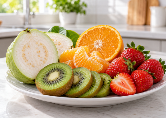 Ổi cam kiwi và dâu tây giàu vitamin C