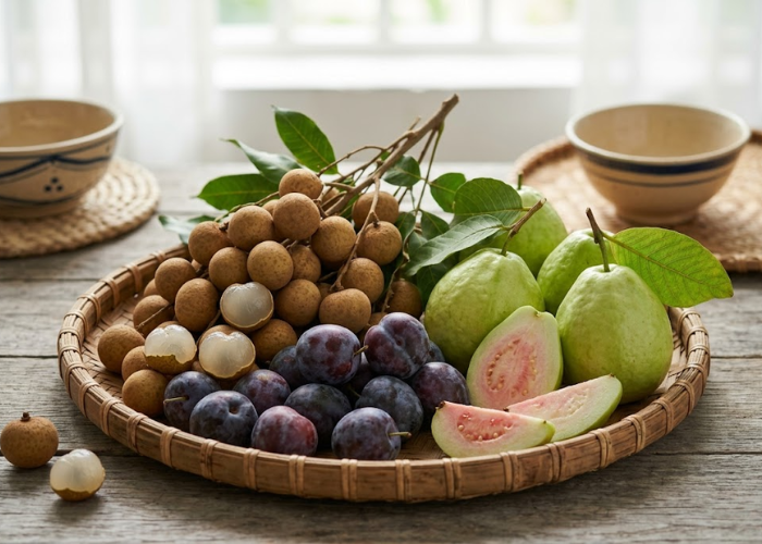 trái cây miền Bắc tháng 8 nhãn mận ổi tươi ngon